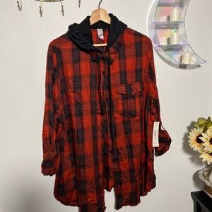 Red and Black Plaid Hooded Shirt